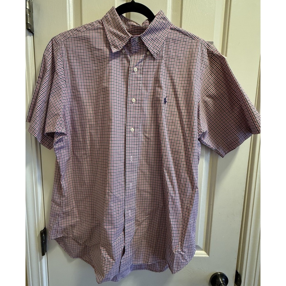 Ralph Lauren Classic Fit Button Down 100% Cotton Pink/Blue Checkered Men's L